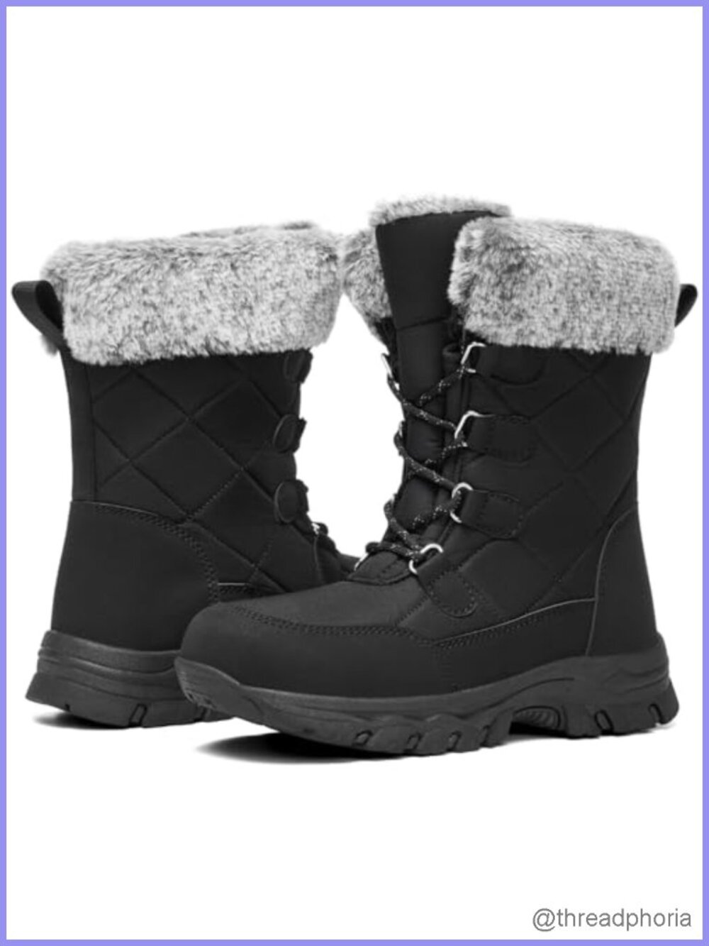 Water-Resistant Faux Fur Lined Snow Boots Warm Winter Lace Up